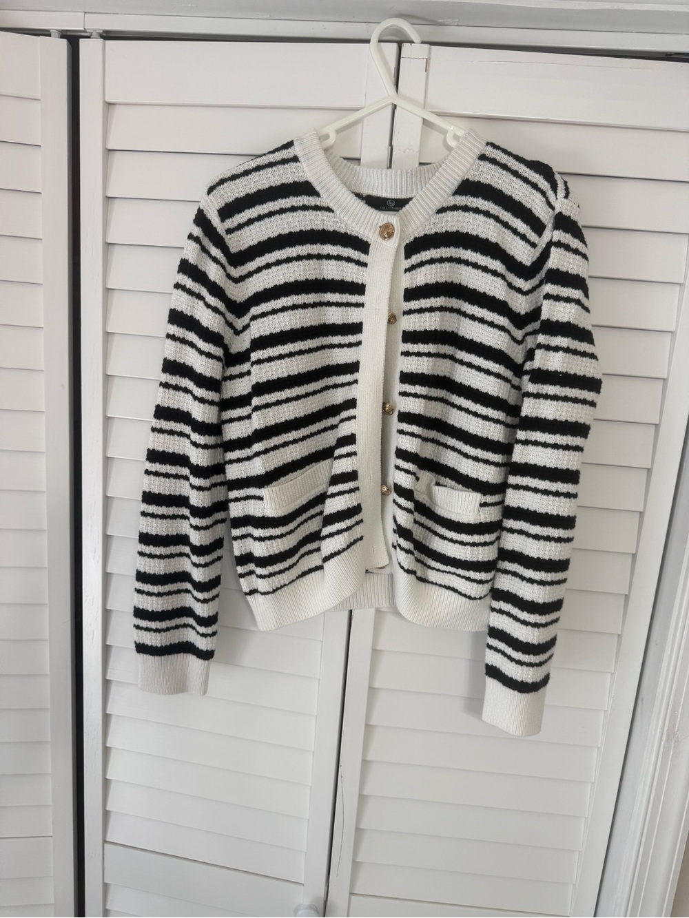 Black and White Striped Knit Cardigan